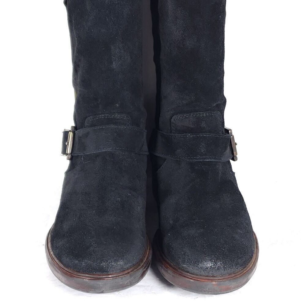 Cordani Italian Women's Eu38 Us7-7,5 Black Suede Leather Buckle Biker Boots View 4